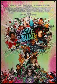 3w852 SUICIDE SQUAD advance DS 1sh '16 Smith, Leto as the Joker, Robbie, Kinnaman, cool art!