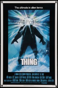 3w886 THING 1sh '82 John Carpenter classic sci-fi horror, Drew Struzan, regular credit design!