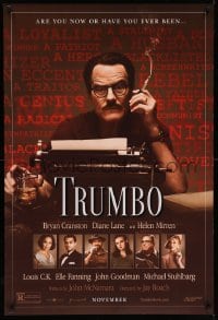3w932 TRUMBO teaser DS 1sh '15 Bryan Cranston in the title role as Dalton behind typewriter!