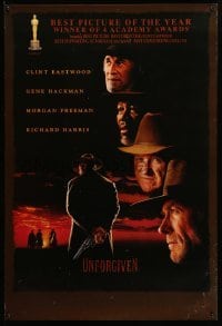 3w945 UNFORGIVEN awards 1sh '92 gunslinger Clint Eastwood, Gene Hackman, Morgan Freeman, Harris!