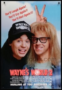 3w966 WAYNE'S WORLD 2 advance DS 1sh '93 Mike Myers, Dana Carvey, from Saturday Night Live sketch!