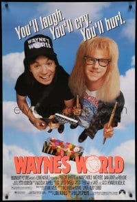 3w965 WAYNE'S WORLD 1sh '91 Mike Myers, Dana Carvey, one world, one party, excellent!