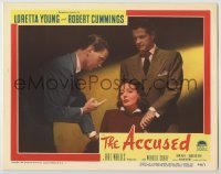 3x511 ACCUSED LC #8 '49 Robert Cummings stands behind Loretta Young questioned by Wendell Corey!