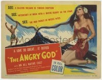 3x019 ANGRY GOD TC '48 art of sexy native woman & man by a blazing volcano in furious eruption!