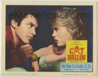 3x604 CAT BALLOU LC '65 c/u of Michael Callan showing pocket watch to sexy cowgirl Jane Fonda!