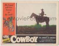 3x620 COWBOY LC #7 '54 cool silhouette of cowboy on horse with rifle by barbed wire fence!