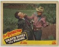 3x639 DEATH RIDES THE PLAINS LC '43 Robert Livingston as The Lone Rider punches bad guy in suit!