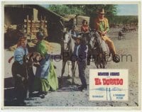3x659 EL DORADO LC #5 '66 John Wayne on horseback rides through village, Howard Hawks!