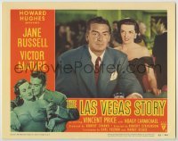 3x764 LAS VEGAS STORY LC #3 '52 c/u of sexy Jane Russell standing behind gambler Victor Mature!