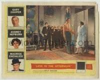 3x781 LOVE IN THE AFTERNOON LC '57 Gary Cooper entertains Audrey Hepburn with string quartet!