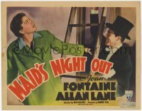 3x281 MAID'S NIGHT OUT TC '38 great image of dapper Allan Lane holding ladder for Joan Fontaine!