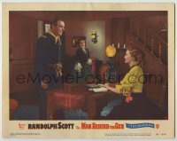 3x789 MAN BEHIND THE GUN LC #8 '52 woman watches Randolph Scott flirting with Patrice Wymore!