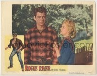 3x878 ROGUE RIVER LC '50 close up of worried Ellye Marshall looking up at cowboy Rory Calhoun!