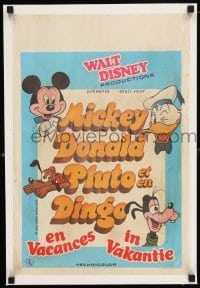 3y447 MICKEY DONALD PLUTO ET EN DINGO EN VACANCES linen Belgian '70s Goofy, Donald & Mickey Mouse!