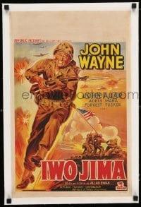 3y449 SANDS OF IWO JIMA linen REPRODUCTION Belgian '50 great art of World War II Marine John Wayne!
