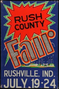3y218 RUSH COUNTY FAIR 14x21 county fair poster '70s colorful image with glitter on the title!
