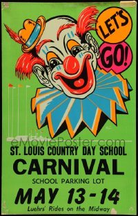 3y219 ST. LOUIS COUNTRY DAY SCHOOL CARNIVAL 14x22 circus poster '70s colorful Hirst art of clown!
