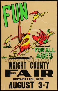 3y220 WRIGHT COUNTY FAIR 14x22 county fair poster '70s Hirst art of wacky chicken race!