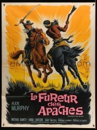 3y603 APACHE RIFLES French 1p '64 different Boris Grinsson artwork of cowboy Audie Murphy!
