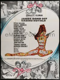 3y643 CASINO ROYALE French 1p '67 Bond spy spoof, sexy psychedelic Kerfyser art + photo montage!
