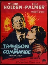 3y663 COUNTERFEIT TRAITOR French 1p '62 different Grinsson art of William Holden & Lilli Palmer!