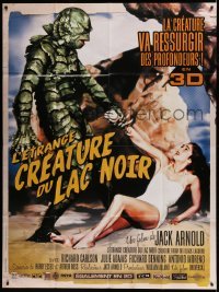 3y664 CREATURE FROM THE BLACK LAGOON French 1p R12 art of monster holding sexy Julie Adams!