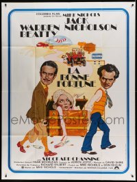 3y708 FORTUNE French 1p '75 cool artwork of Jack Nicholson & Warren Beatty, Stockard Channing!