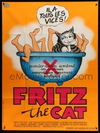 3y710 FRITZ THE CAT French 1p '72 Ralph Bakshi sex cartoon, wacky different art with legs in bath!