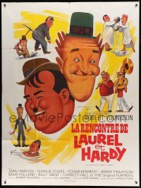 3y715 FURTHER PERILS OF LAUREL & HARDY French 1p R70s different art of Stan & Ollie by Grinsson!