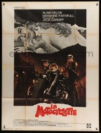 3y723 GIRL ON A MOTORCYCLE French 1p '68 sexy biker Marianne Faithfull is Naked Under Leather!