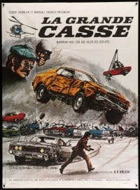 3y729 GONE IN 60 SECONDS French 1p '75 different car chase art by Boivent, crime classic!
