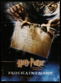 3y753 HARRY POTTER & THE PHILOSOPHER'S STONE teaser French 1p '01 cool image of owl with letter!