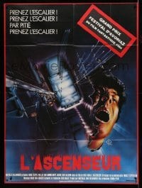 3y811 LIFT French 1p '83 De Lift, cool JG horror artwork of elevator shaft & screaming man!