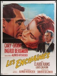 3y855 NOTORIOUS French 1p R70s Roger Soubie art of Cary Grant & Ingrid Bergman, Hitchcock classic!