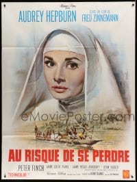 3y858 NUN'S STORY French 1p R60s different art of missionary Audrey Hepburn by Jean Mascii!