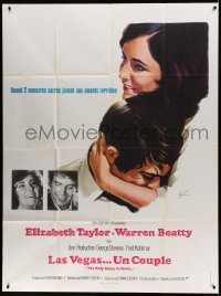 3y862 ONLY GAME IN TOWN French 1p '69 cool art of Elizabeth Taylor & Warren Beatty by Grinsson!