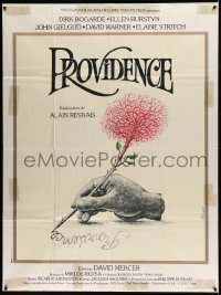3y880 PROVIDENCE French 1p '77 Alain Resnais, cool art of hand writing w/tree pencil by Ferracci!