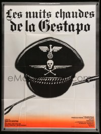 3y890 RED NIGHTS OF THE GESTAPO French 1p '77 artwork of Nazi hat and whip by Michel Landi!