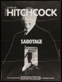 3y902 SABOTAGE French 1p R70s different image of director Alfred Hitchcock over murder scene!