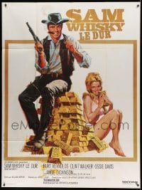 3y903 SAM WHISKEY French 1p '69 Allison art of Burt Reynolds & Angie Dickinson by pile of gold!