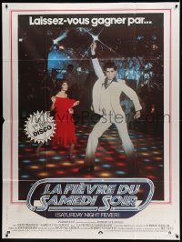 3y906 SATURDAY NIGHT FEVER French 1p '77 disco dancers John Travolta & Karen Lynn Gorney!