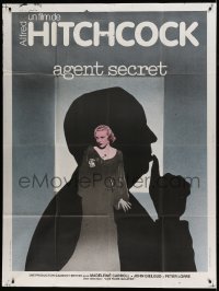 3y910 SECRET AGENT French 1p R70s Hitchcock silhouette, sexy Madeleine Carroll pointing gun!