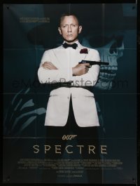 3y928 SPECTRE French 1p '15 great image of Daniel Craig as James Bond with villain background!