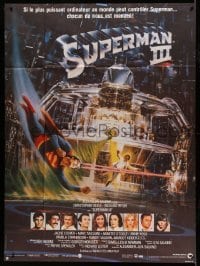 3y935 SUPERMAN III French 1p '83 art of Christopher Reeve flying & Richard Pryor by Berkey!