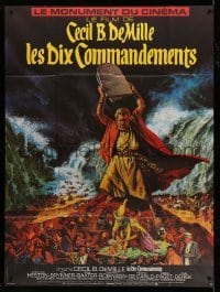 3y939 TEN COMMANDMENTS French 1p R70s Cecil B. DeMille classic, art of Charlton Heston w/ tablets!