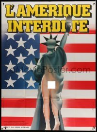 3y944 THIS IS AMERICA French 1p '82 wacky different art of half-naked Lady Liberty by Landi!