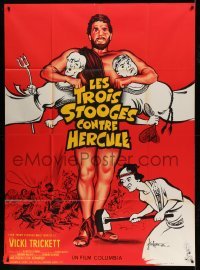3y947 THREE STOOGES MEET HERCULES French 1p '61 different art of them w/Samson Burke by Kerfyser!
