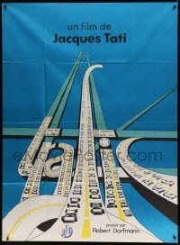 3y954 TRAFFIC French 1p '73 Jacques Tati as Mr. Hulot, wonderful title treatment art!