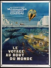 3y971 VOYAGE TO THE EDGE OF THE WORLD French 1p '76 Jacques Cousteau, cool different Tealdi art!