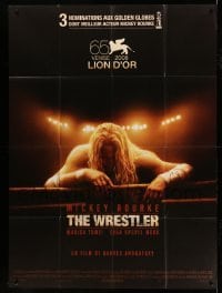 3y987 WRESTLER French 1p '09 Darren Aronofsky, cool image of Mickey Rourke on the ropes!